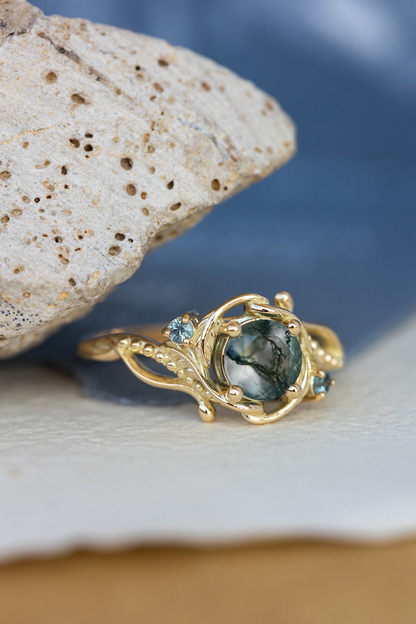 Teal Three Stone Ring | Teal Montana Sapphire Gemstone Ring